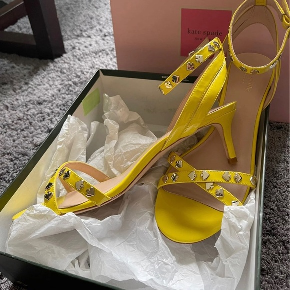 NIB “Kate Spade” Canary Yellow Kitten Heel Dress Sandals - Picture 2 of 6